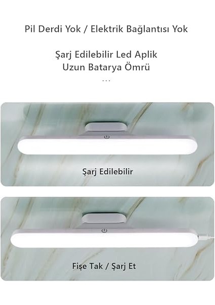 Geldi Kabin LED Işık USB Şarjlı Mıknatıslı LED Aplik Heroled Ayna Dolap Üstü Dimlenebilir Portatif Makyaj LED Aplik (Beyaz) fırsatları
