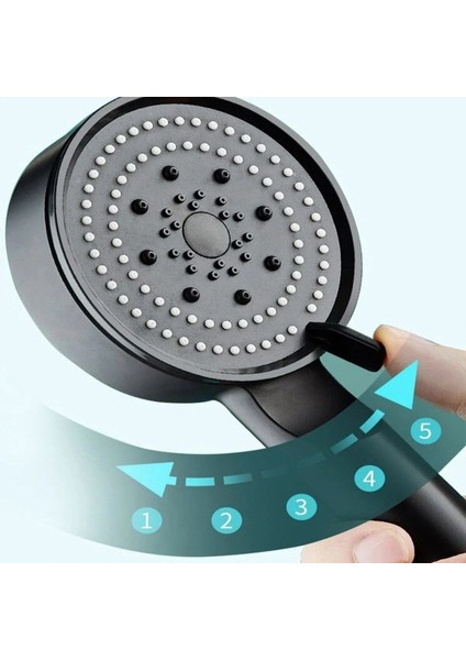 5 Fonksiyonlu Yüksek Basınçlı Ayarlanabilir Siyah Duş Başlığı (5324) fırsatları