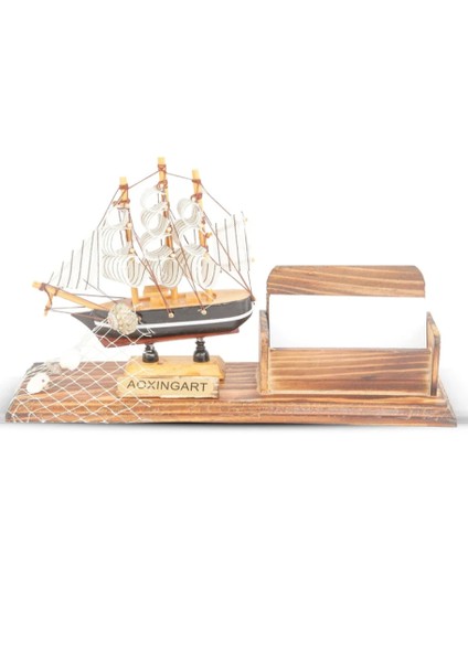 El Yapımı Ahşap Yelkenli Kartvizitlik / Kartlık 25CM Ofis Hediyesi