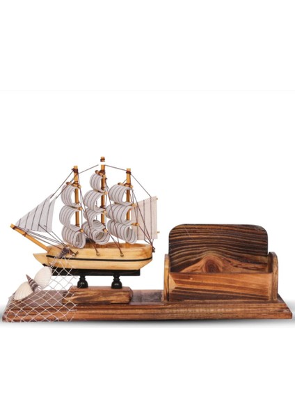 El Yapımı Ahşap Yelkenli Kartvizitlik / Kartlık 25CM Ofis Hediyesi fırsatları