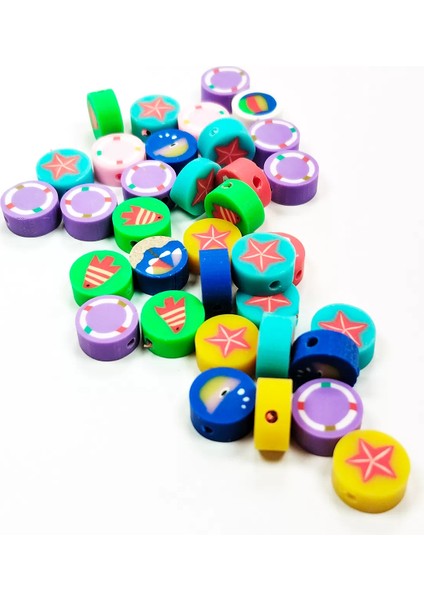 90 Adet 10 mm Polimer Kil Fimo Boncuk Takı Bileklik + 5 Metre Misina Hediye - Kalp - Deniz - Çiçek modelleri