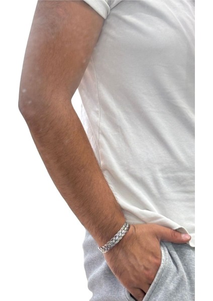 Kalın Örgü Gümüş Bilezik indirimleri