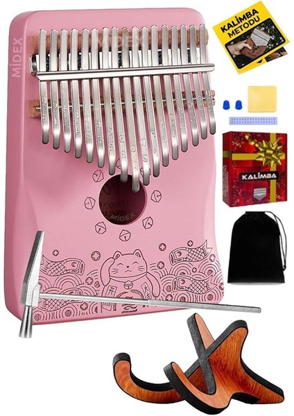 KLX-350-PAK Hakiki Ağaç Pembe Kalimba 17 Tuşlu Full Set