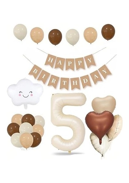 Yaş Retro Kalp Doğum Günü Seti; Krem Rakam Folyo, Banner, Kalp Folyo ve Lateks Balon modelleri