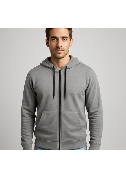 Erkek Fermuarlı Kapüşonlu SWEATSHIRT-W1084
