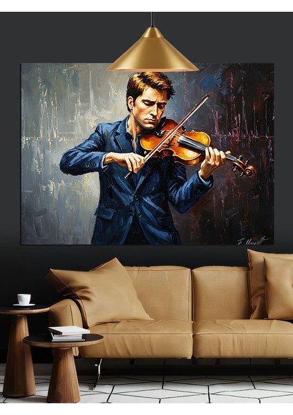 Keman Çalan Genç Adam Dekoratif Kanvas - Mdf Ahşap Tablo