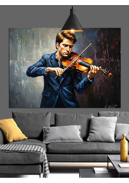 Keman Çalan Genç Adam Dekoratif Kanvas - Mdf Ahşap Tablo fiyatları