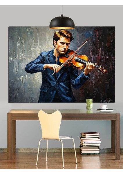 Keman Çalan Genç Adam Dekoratif Kanvas - Mdf Ahşap Tablo fırsatları
