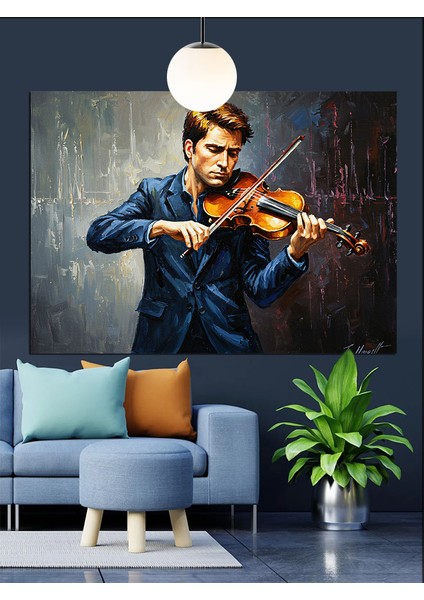 Keman Çalan Genç Adam Dekoratif Kanvas - Mdf Ahşap Tablo indirimleri