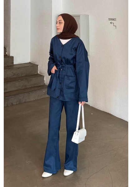 Kuşaklı Gabardin Takım Lacivert fiyatları