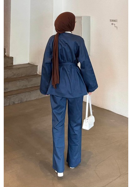 Kuşaklı Gabardin Takım Lacivert fırsatları