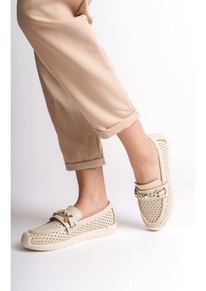 Lıly Bağcıksız Ortopedik Rahat Taban Kalp Desenli Kadın Babet Ayakkabı Ckt - Krem fiyatları