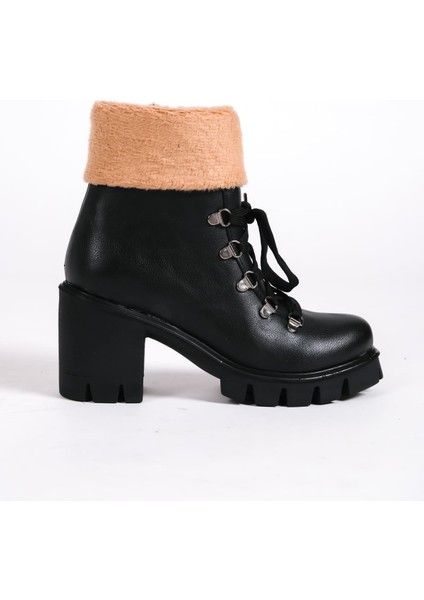 Emma Bağcıklı Fermuarlı Ortopedik Taban Topuklu Kürk Detaylıkadın Bot Cst - Siyah indirimleri
