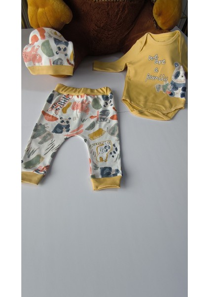 Erkek-Kız Bebek Omuz Genişletmeli Çıtçıtlı Body Pijama Bere Takımı, %100 Pamuk , Modern Tasarım fiyatları