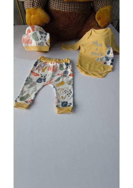 Erkek-Kız Bebek Omuz Genişletmeli Çıtçıtlı Body Pijama Bere Takımı, %100 Pamuk , Modern Tasarım modelleri