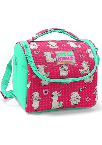 Kız Çocuk Yeşil Pembe Lama Okul Beslenme Çantası - Thermo Yalıtımlı