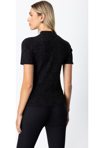 Kadın Dik Yaka Kısa Kollu Triko Kazak 69302 Siyah fırsatları