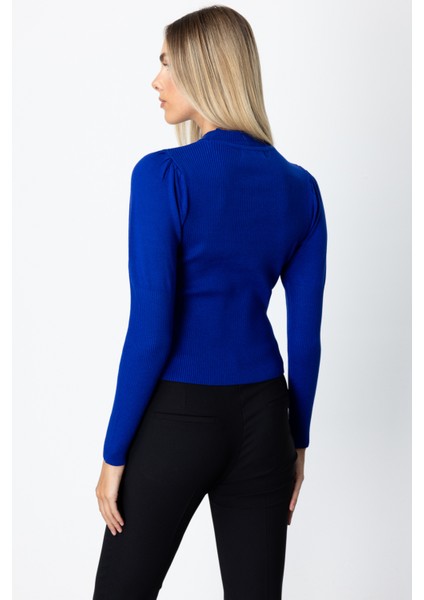 Kadın Balon Kol Pencere Detaylı Kazak 65303 Saks modelleri