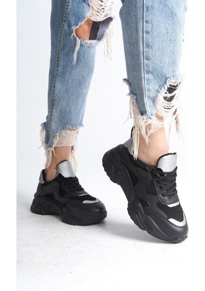 Tokyo Bağcıklı Ortopedik Taban Triko Detaylı Kadın Spor Ayakkabı Tst - Siyah/gri fiyatları