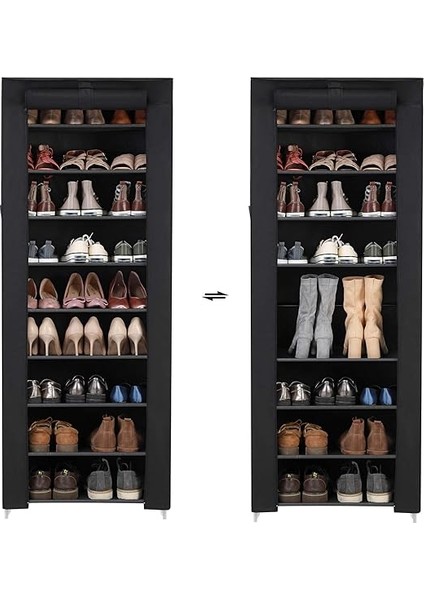 Toz Geçirmez Örtülü 10 Katlı Metal Ayakkabı Rafı, Siyah, RXJ10H indirimleri