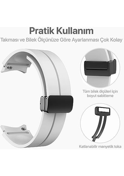 Galaxy 6/5/4 Serisi (40MM/44MM) 6/4 (43MM/42MM) 5 Pro 45MM Için Manyetik Katlanabilir Tokalı 20MM Kavisli Spor Silikon Kordon fiyatları