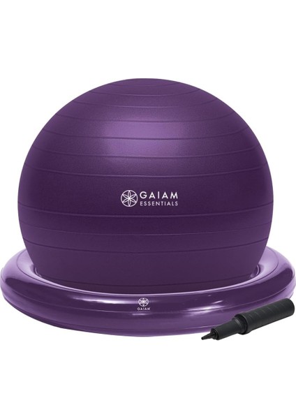 Gaiam Essentials Balance Ball & Base Kit, 65 cm Yoga Topu Sandalyesi, Evde Veya Ofiste Çalışma Masası Için Şişirilebilir Halka Ayaklı Jimnastik Topu, Hava Pompası Dahil