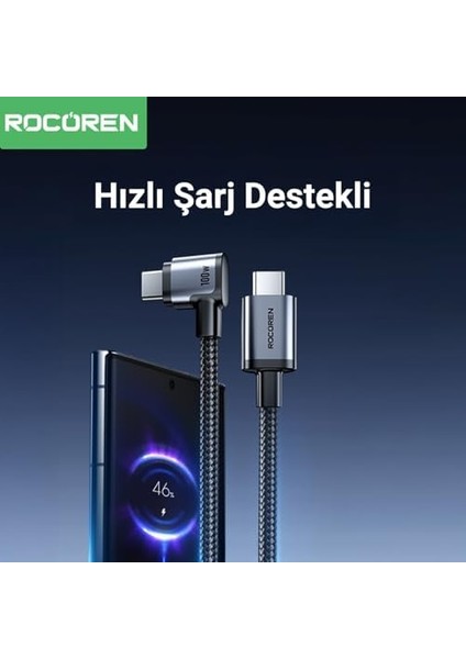 100W Type-C To Type-C 90° Örgülü Pd Hızlı Şarj ve Kablosu 1 Metre fiyatları
