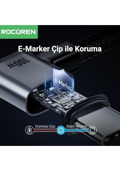 100W Type-C To Type-C 90° Örgülü Pd Hızlı Şarj ve Kablosu 1 Metre modelleri