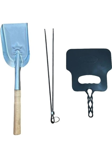Mangal Aksesuar Seti 3 Parça, Kürek, Köz Maşası, Yelpaze