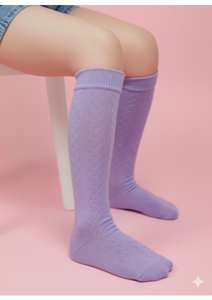 Kız Çocuk Diz Altı Çorap Kendinden Desenli Pamuklu Nefes Alabilir Terletmez 3'lü Paket fırsatları