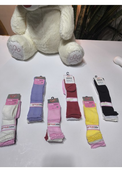 Kız Çocuk Diz Altı Çorap Kendinden Desenli Pamuklu Nefes Alabilir Terletmez 3'lü Paket indirimleri