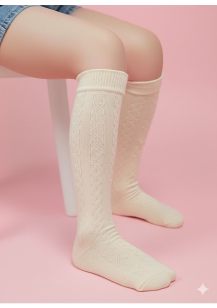 Kız Çocuk Diz Altı Çorap Kendinden Desenli Pamuklu Nefes Alabilir Terletmez 3'lü Paket fiyatları
