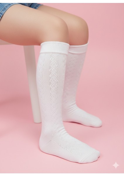 Kız Çocuk Diz Altı Çorap Kendinden Desenli Pamuklu Nefes Alabilir Terletmez 3'lü Paket fırsatları