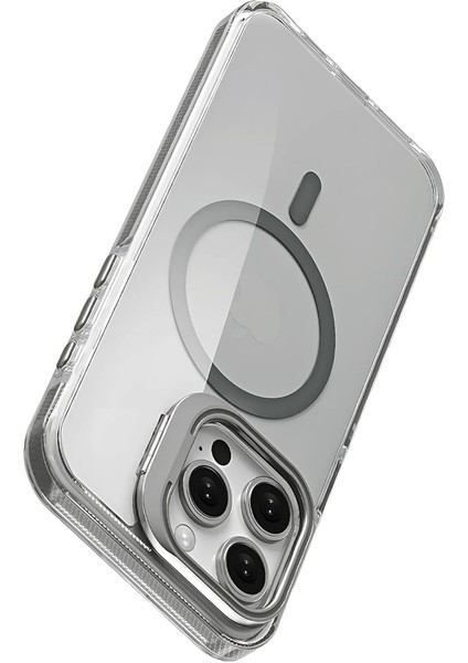 iPhone 16 Pro Için Magsafe ile Uyumlu Luxo Serisi Yüksek Kalite Kılıf Ultra Şeffaf Görünüm ve Standlı Ergonomik Tasarım (Natural Titanyum, 16 Pro)