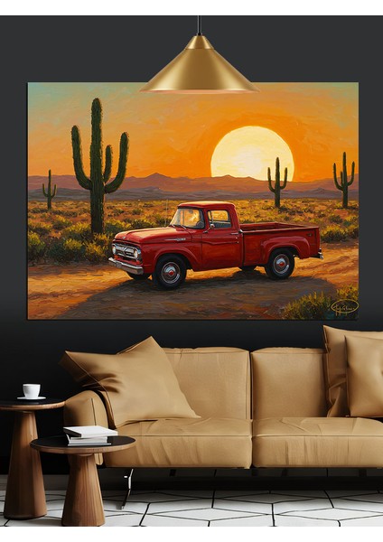 Çöl Manzarası Gün Batımı Kamyon Dekoratif Kanvas - Mdf Ahşap Tablo modelleri