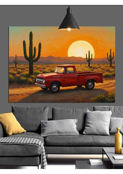 Çöl Manzarası Gün Batımı Kamyon Dekoratif Kanvas - Mdf Ahşap Tablo fırsatları