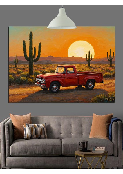 Çöl Manzarası Gün Batımı Kamyon Dekoratif Kanvas - Mdf Ahşap Tablo indirimleri