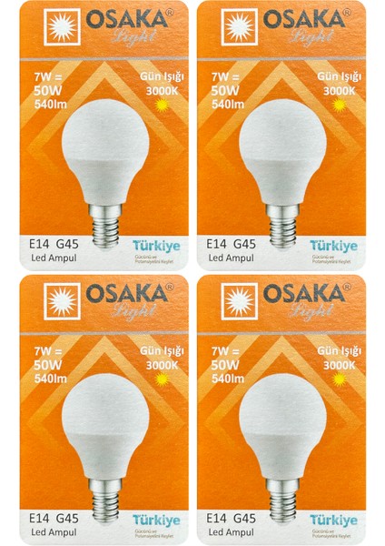 (4 adet) Osaka 7W (50W) Sarı IŞIK E14 DUYLU (Ince Duy) LED Mini Ampul