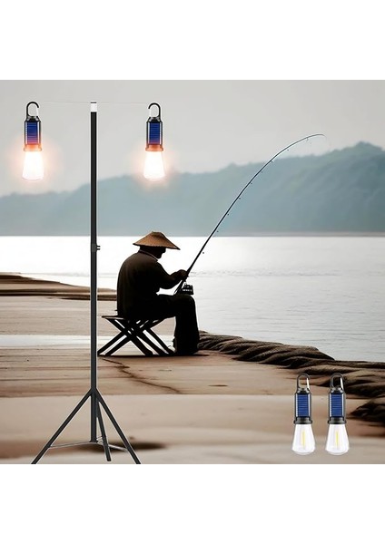 2 Lambalı, Askılı, 3 Modlu, Şarjlı, LED Solar Güneş Enerjili, 2 mt Metal Standlı, Su Geçirmez, Kitap Okuma Işığı, Kamp, Avcılık, Balıkçılık, Garaj, Güverte, Balkon Dekorasyonu, Karavan (Oval) modelleri