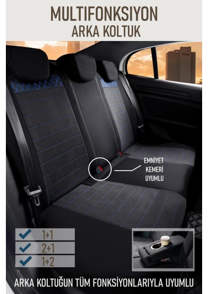 Volkswagen Golf 5 Uyumlu Yarı Deri Oto Koltuk Kılıfı Ön/arka Set Neta Seri Siyah-Mavi modelleri