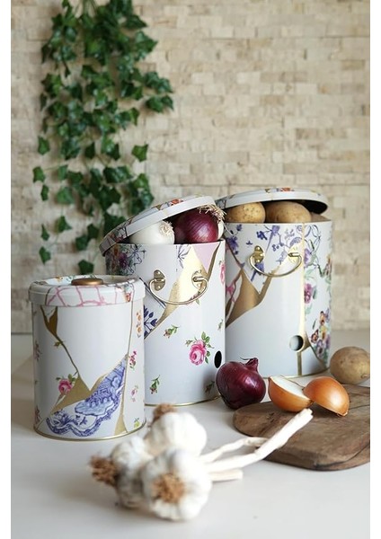 Patates Soğan Kovası - Sebzelik - Patates Soğanlık Sepeti Sarımsaklık 3lü Set, Kint Sugi (Kint Sugi)