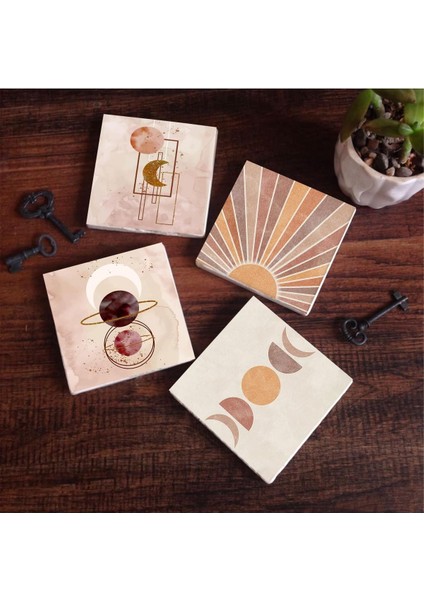 Minimalist Soyut Taş Altlığı Seti - 4 Parça - Dekoratif, Mutfak Aksesuarı, 10X10 Cm, Kaydırmaz Tabanlı, Şık ve Dayanıklı SC262