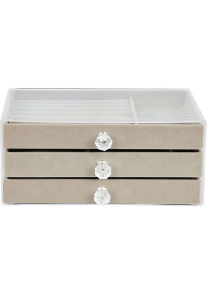 Modern Gri 3 Çekmeceli Takı Bijuteri Mücevher Kutusu Organizer Düzenleyici Şeffaf 13 x 23 x 10 cm indirimleri