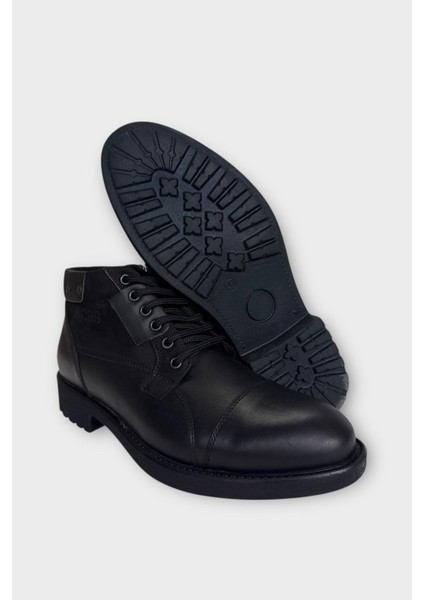 Hakiki Deri Kaydırmaz Kauçuk Taban Günlük Erkek Bot Siyah - Füme indirimleri