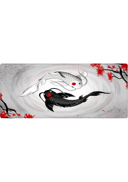 Gaming Mouse Pad 90X40 Mouse Pad Xxl Büyük Oyuncu Mouse Pad Speed Mousepad (White And Black Koi, 90X40 cm (3mm Kalınlık))