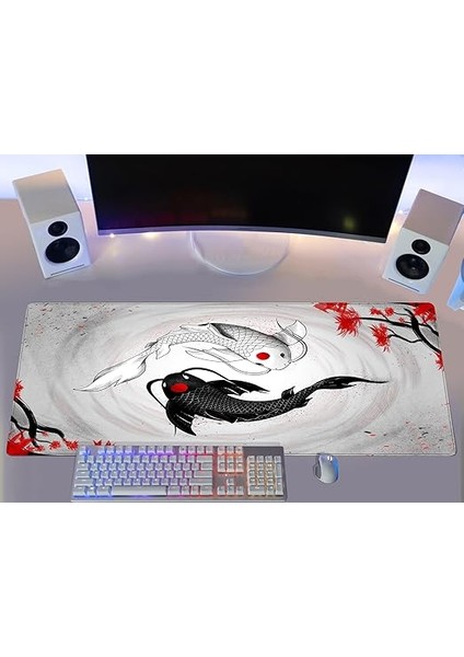 Gaming Mouse Pad 90X40 Mouse Pad Xxl Büyük Oyuncu Mouse Pad Speed Mousepad (White And Black Koi, 90X40 cm (3mm Kalınlık)) fırsatları