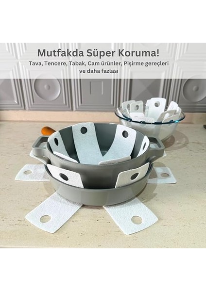 12 Adet Tencere Tava Koruyucu Düzenleyici Çizilme Önleyici Set (Beyaz) fiyatları