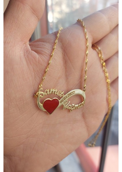 925 Ayar Gümüş 24 Ayar Altın Kaplama Kalpli Sonsuzluk Kolye