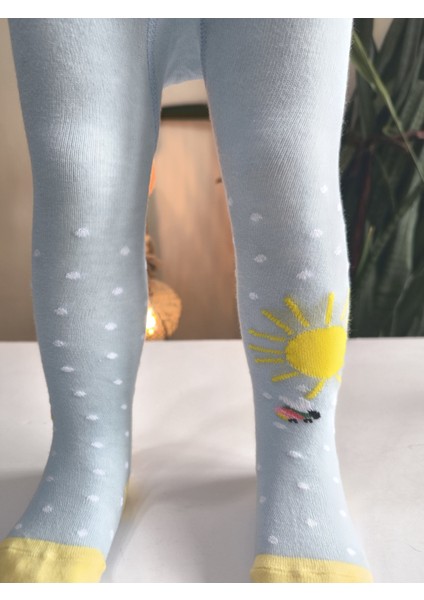 Kız Bebek Çocuk Külotlu Çorap Pamuklu Terletmez Canlı Renkler Güneşli Mavi Tekli fiyatları