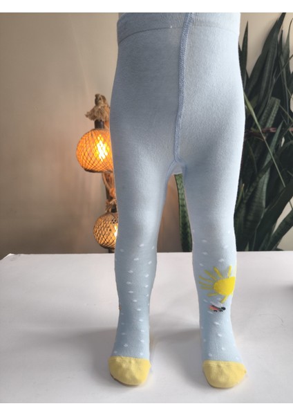 Kız Bebek Çocuk Külotlu Çorap Pamuklu Terletmez Canlı Renkler Güneşli Mavi Tekli modelleri